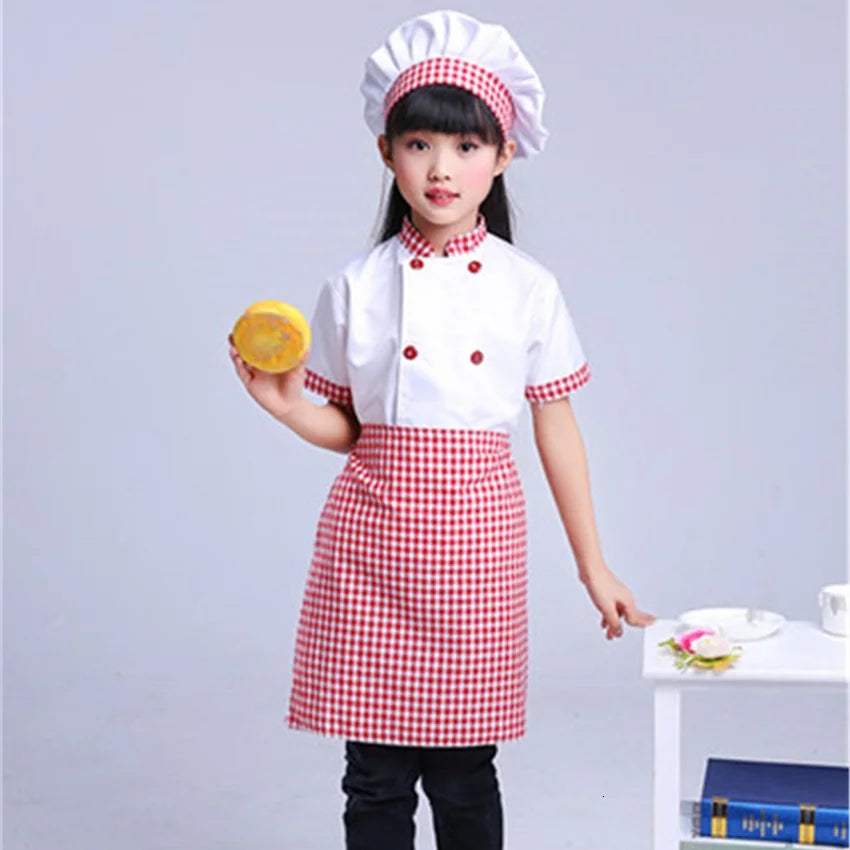 Kids Chef Jackets Kitchen Roleplay Uniform Cook Hat Restaurant Cosplay Costumes Halloween Children Waiter Waitress Clothing Sets