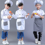 Kids Chef Jackets Kitchen Roleplay Uniform Cook Hat Restaurant Cosplay Costumes Halloween Children Waiter Waitress Clothing Sets