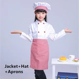 Kids Chef Jackets Kitchen Roleplay Uniform Cook Hat Restaurant Cosplay Costumes Halloween Children Waiter Waitress Clothing Sets