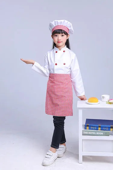 Kids Cook Tshirt Chef Uniform Children Kitchen Hat Cap Work Jackets Restaurant Halloween Performance Stage Party Cosplay Costume