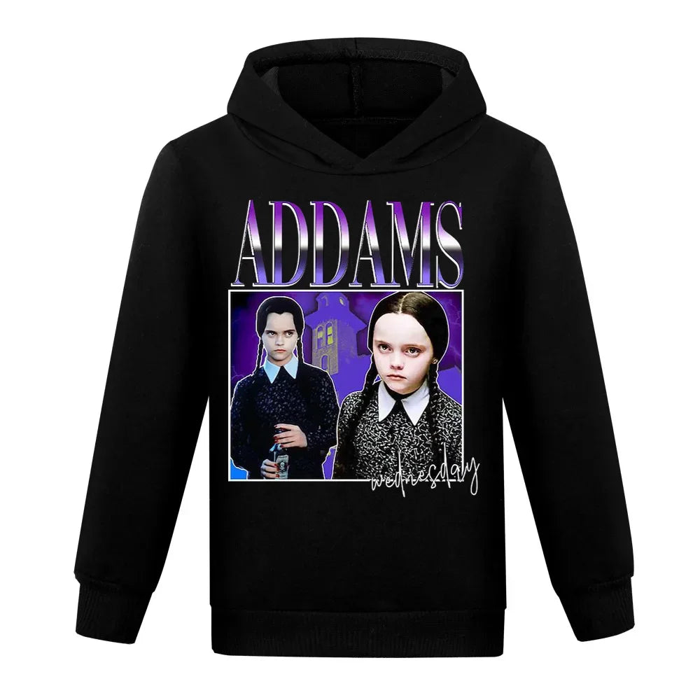 Kids Full Sleeve Top Spring Autumn Wednesday Addams Family Sweatshirts Boys Hoodies Pullover Sport Costumes Girls Casual Outwear