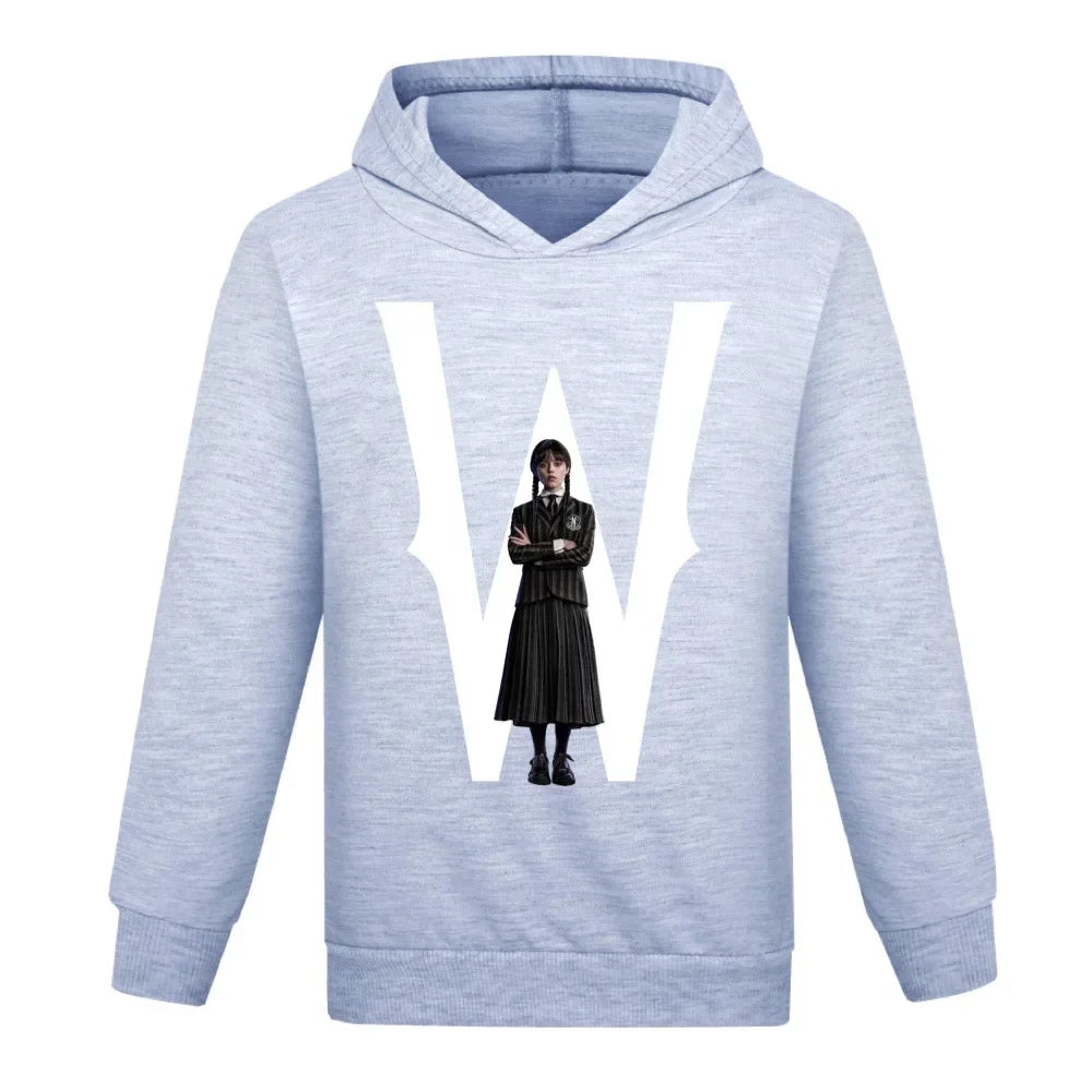 Kids Full Sleeve Top Spring Autumn Wednesday Addams Family Sweatshirts Boys Hoodies Pullover Sport Costumes Girls Casual Outwear