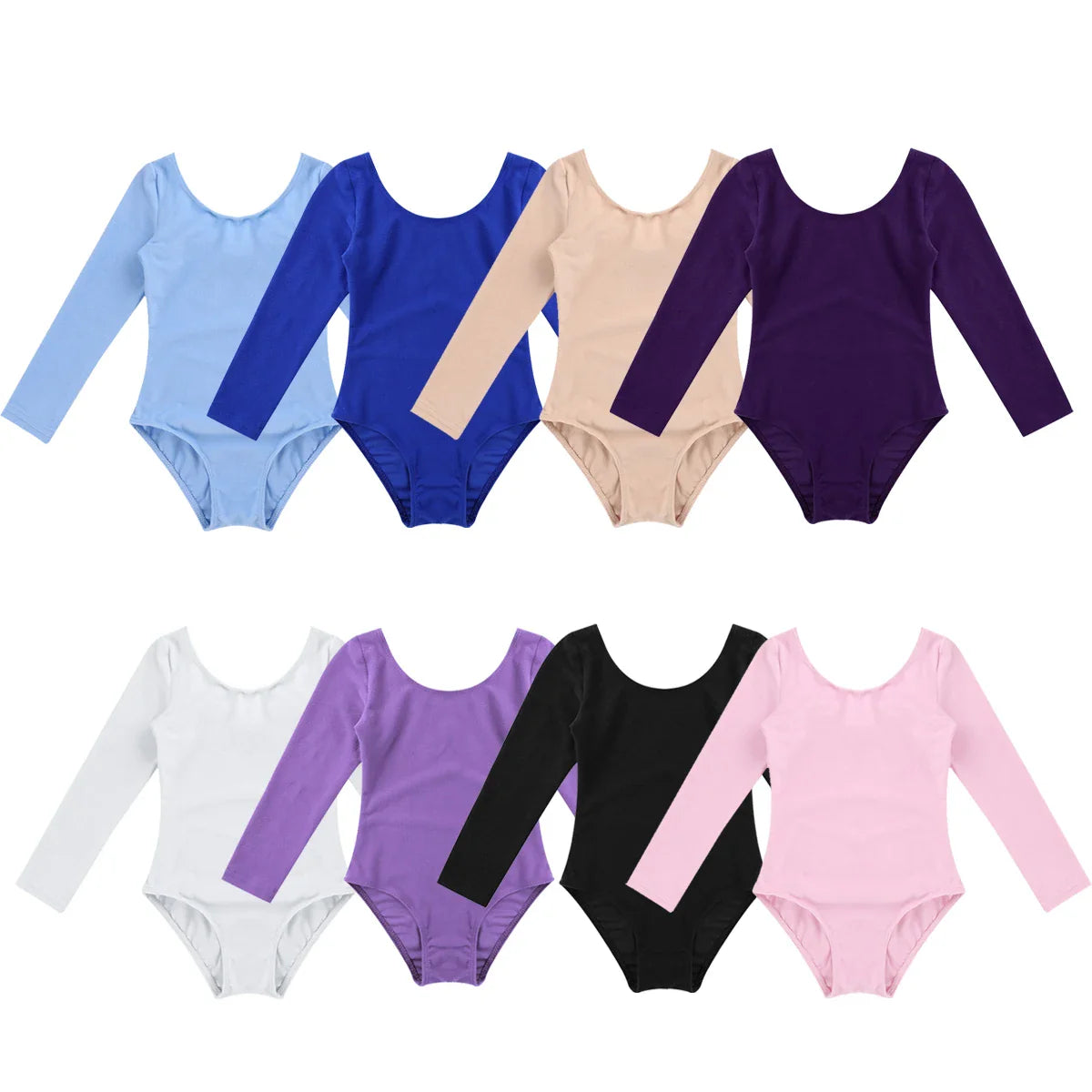 Kids Girls Ballet Leotards Gymnastics Costume Long Sleeve Solid Color Dance Leotard Bodysuit Ballet Dress Dance Training Wear