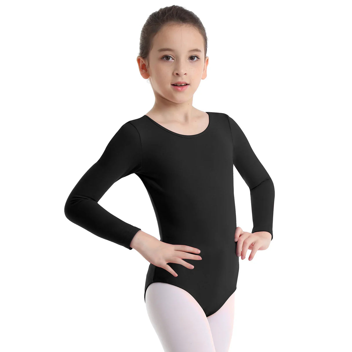 Kids Girls Ballet Leotards Gymnastics Costume Long Sleeve Solid Color Dance Leotard Bodysuit Ballet Dress Dance Training Wear