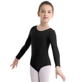 Kids Girls Ballet Leotards Gymnastics Costume Long Sleeve Solid Color Dance Leotard Bodysuit Ballet Dress Dance Training Wear