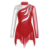 Kids Girls Gymnatics Leotards Ballet Lyrical Dance Dress Shiny Rhinestone Figure Skating Costume Mesh Bronzing Cloth Dance Dress