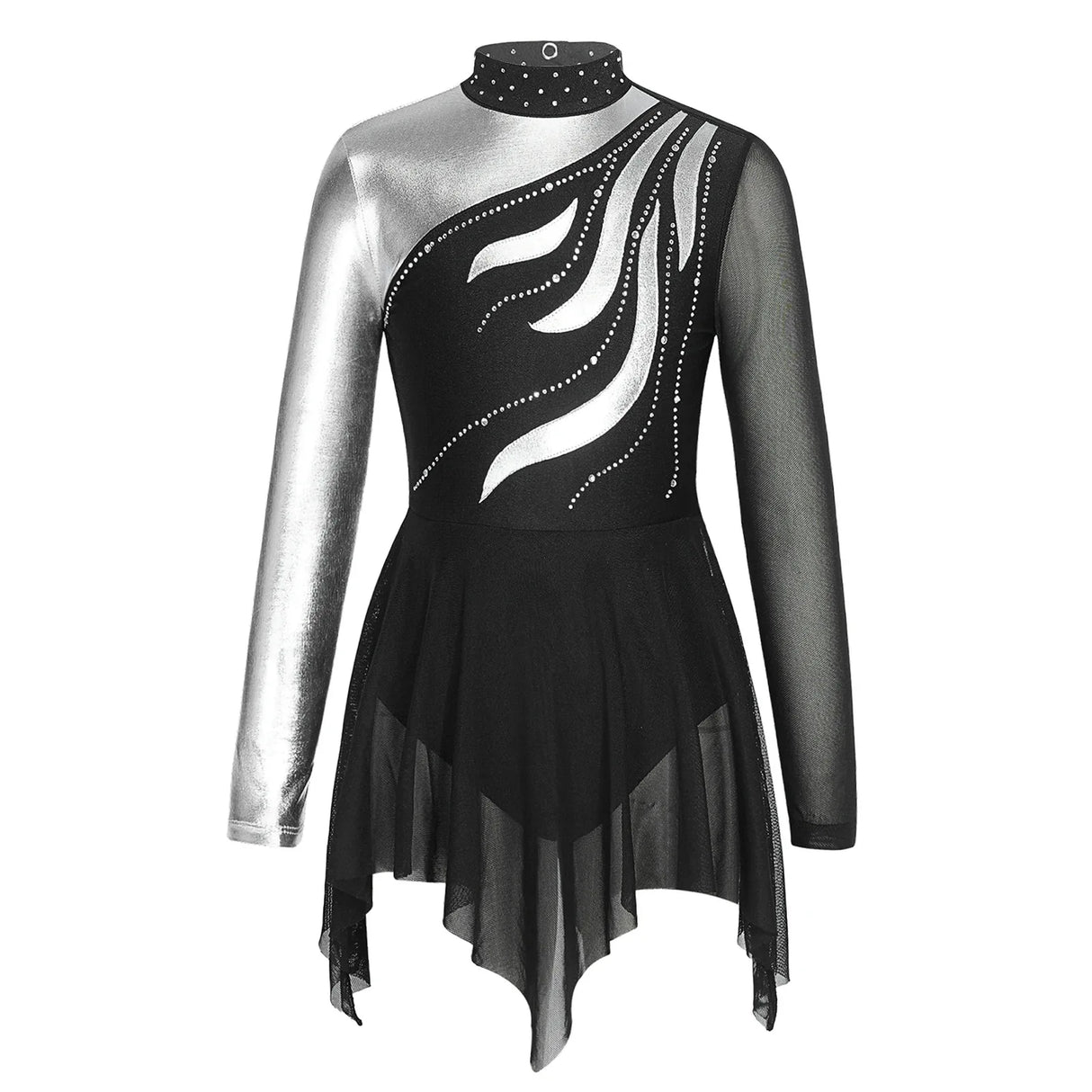 Kids Girls Gymnatics Leotards Ballet Lyrical Dance Dress Shiny Rhinestone Figure Skating Costume Mesh Bronzing Cloth Dance Dress