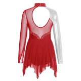 Kids Girls Gymnatics Leotards Ballet Lyrical Dance Dress Shiny Rhinestone Figure Skating Costume Mesh Bronzing Cloth Dance Dress