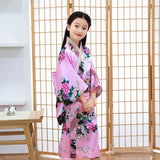 Kids Girls Novelty National Japan Kimono Traditional Yukata Dress Satin Silk Luxury Oriental Bath Robe with Obi Performance