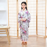 Kids Girls Novelty National Japan Kimono Traditional Yukata Dress Satin Silk Luxury Oriental Bath Robe with Obi Performance