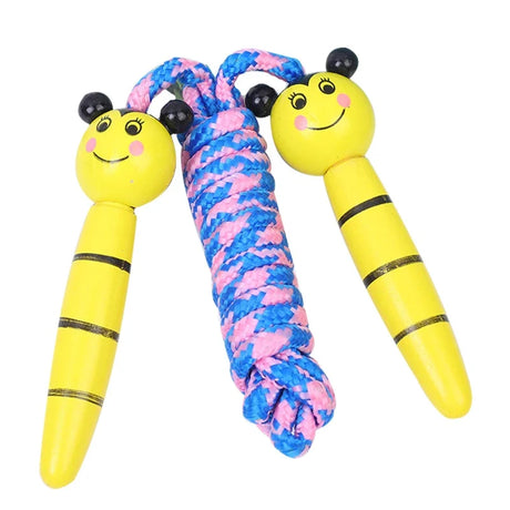 Kids Jump Rope Adjustable Cotton Braided Skipping Rope with Wooden Handle for Boys and Girls Fitness Training Fun Toy