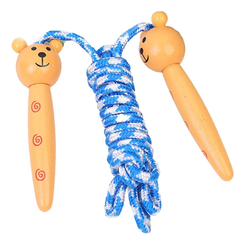 Kids Jump Rope Adjustable Cotton Braided Skipping Rope with Wooden Handle for Boys and Girls Fitness Training Fun Toy