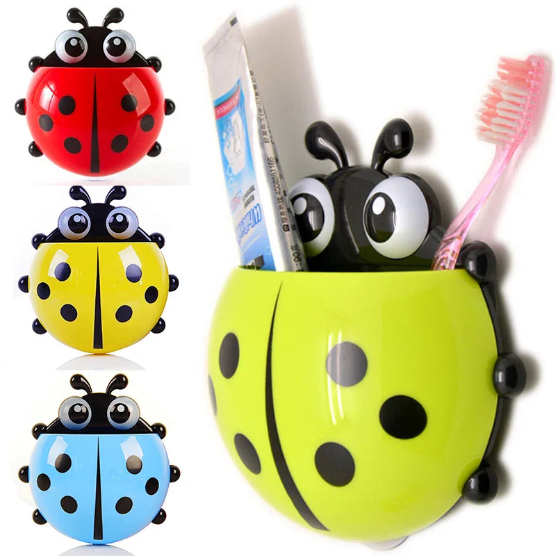 Kids Ladybird Toothbrush Holder Baby Cute Animal Toothpaste Organizer Stand Wall Mounted Suction Cup Toothbrush Container Rack