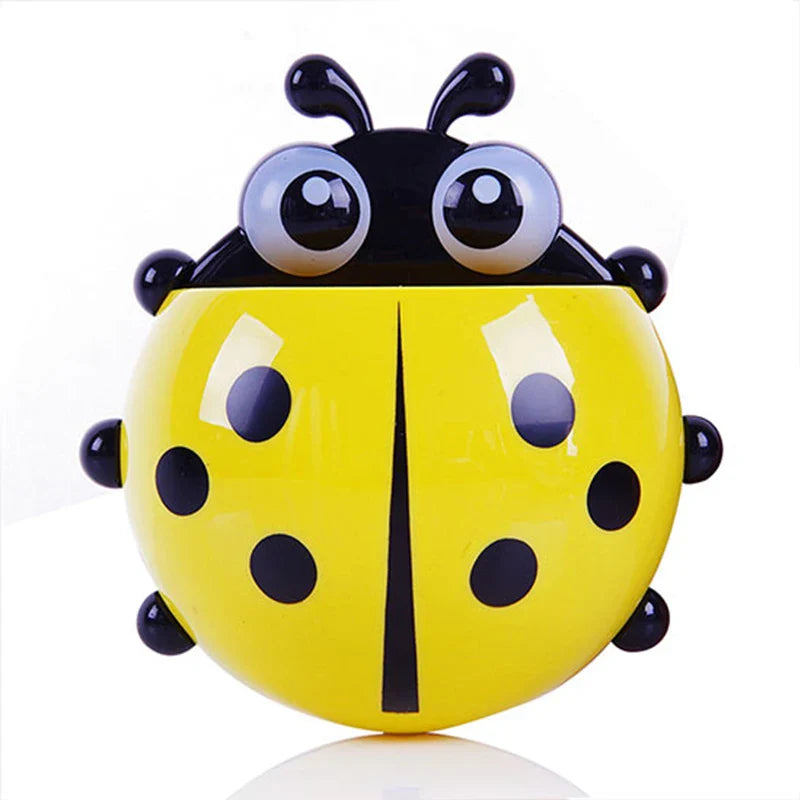 Kids Ladybird Toothbrush Holder Baby Cute Animal Toothpaste Organizer Stand Wall Mounted Suction Cup Toothbrush Container Rack