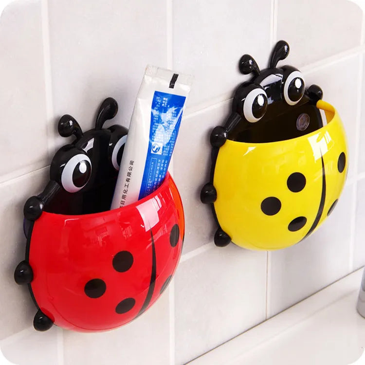 Kids Ladybird Toothbrush Holder Baby Cute Animal Toothpaste Organizer Stand Wall Mounted Suction Cup Toothbrush Container Rack