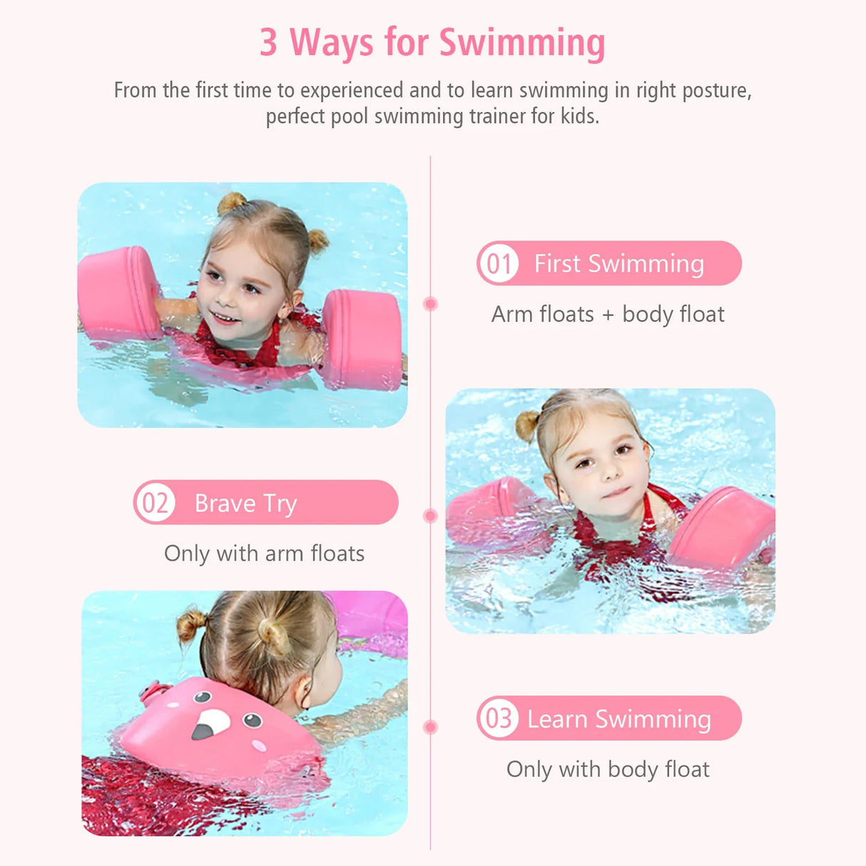 Kids Swimming Arm Rings Portable Non-Inflatable Floating Circle Sleeves Pool Buoy Armbands Swimming Equipment for 3-6 Years Baby