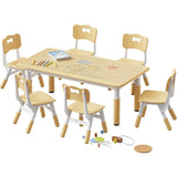 Kids Table and 6 Chairs Set, Graffiti Desktop, Classroom/Daycare/Home, Children Multi-Activity Table for Ages 2-8