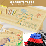 Kids Table and 6 Chairs Set, Graffiti Desktop, Classroom/Daycare/Home, Children Multi-Activity Table for Ages 2-8