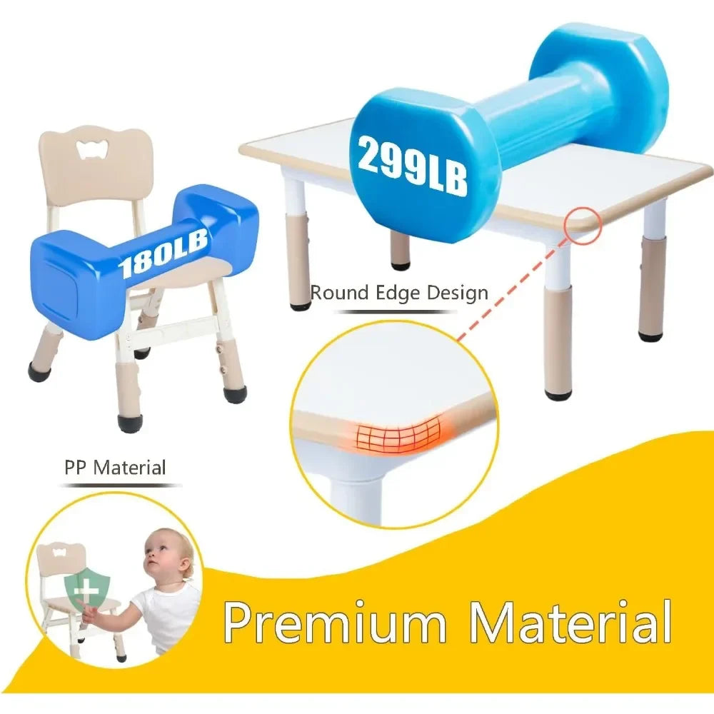 Kids Table and Chair Set, Toddler Table and Chair Set for Boys & Girls Age 2-12, Children Height Adjustable Table with 6 Seats