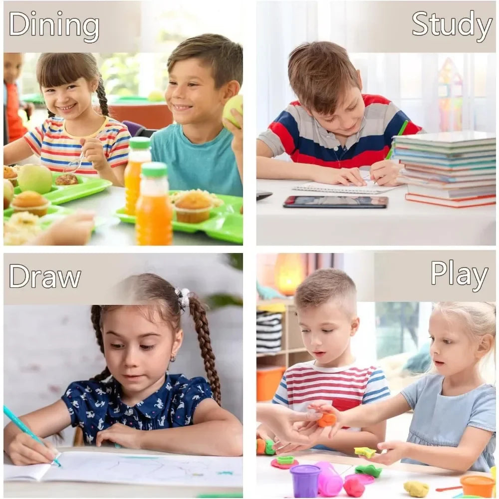 Kids Table and Chair Set, Toddler Table and Chair Set for Boys & Girls Age 2-12, Children Height Adjustable Table with 6 Seats