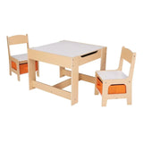 Kids Wooden Storage Table and Chairs Set, Natural Color, Melamine, 3 Piece, 3-7 Years Old Children Desk and Chair Set