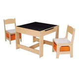 Kids Wooden Storage Table and Chairs Set, Natural Color, Melamine, 3 Piece, 3-7 Years Old Children Desk and Chair Set