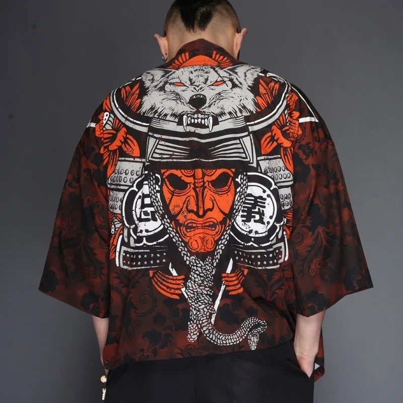 Kimono Man Japanese Clothes Yukata Male Samurai Costume Haori Obi Beach Men's Kimono Cardigan Japanese Streetwear Jacket 1001