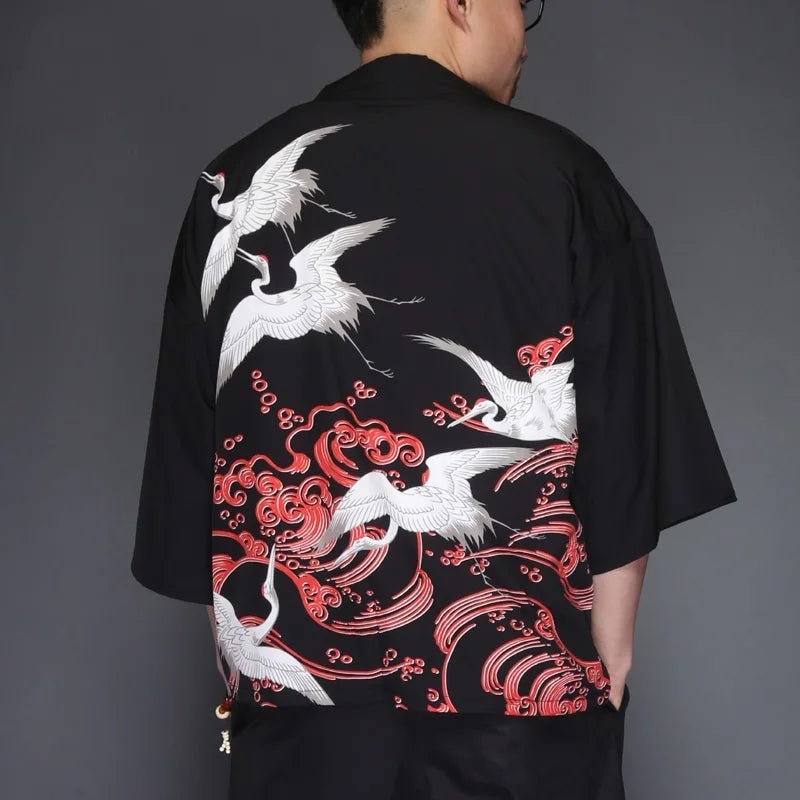 Kimono Man Japanese Clothes Yukata Male Samurai Costume Haori Obi Beach Men's Kimono Cardigan Japanese Streetwear Jacket 1001