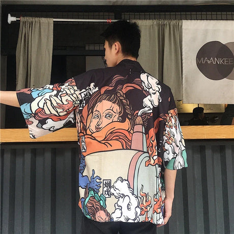 Kimono Man Japanese Clothes Yukata Male Samurai Costume Haori Obi Beach Men's Kimono Cardigan Japanese Streetwear Jacket 1001