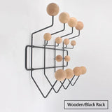 Kindergarten iron clothes rack with solid wood ball wall hanging clothes hook