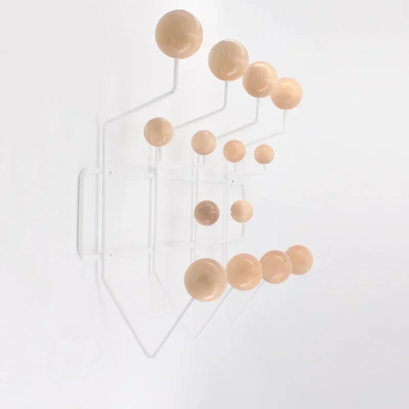 Kindergarten iron clothes rack with solid wood ball wall hanging clothes hook