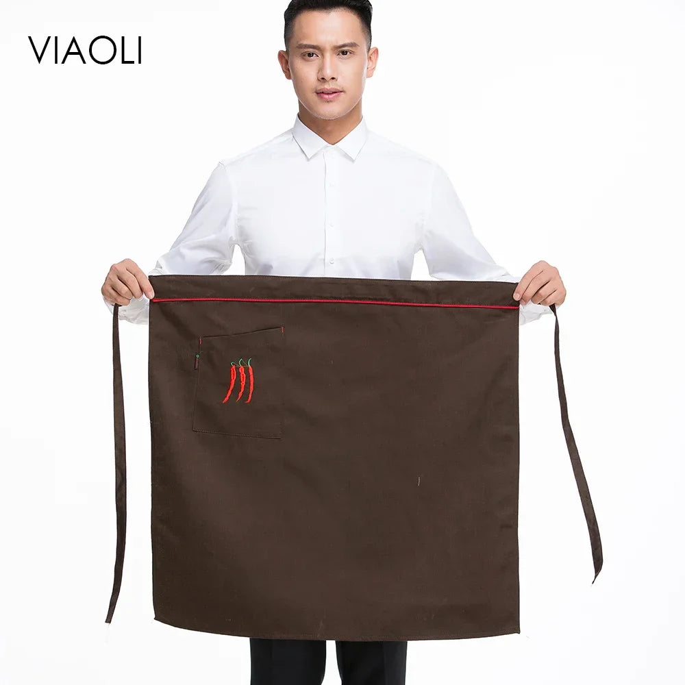 Kitchen Cooking Apron Work Dining Half-length Long Waist Apron Catering Chefs Hotel Waiter Uniform Essential Supplies embroidery