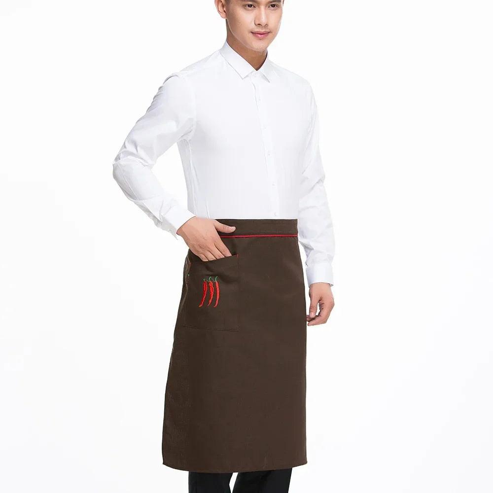 Kitchen Cooking Apron Work Dining Half-length Long Waist Apron Catering Chefs Hotel Waiter Uniform Essential Supplies embroidery