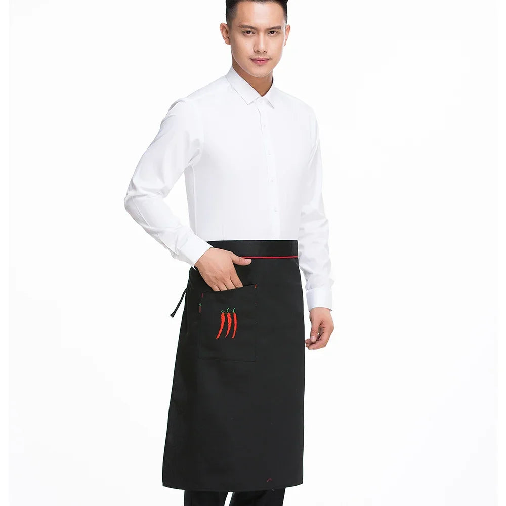 Kitchen Cooking Apron Work Dining Half-length Long Waist Apron Catering Chefs Hotel Waiter Uniform Essential Supplies embroidery