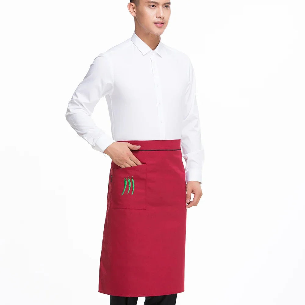 Kitchen Cooking Apron Work Dining Half-length Long Waist Apron Catering Chefs Hotel Waiter Uniform Essential Supplies embroidery