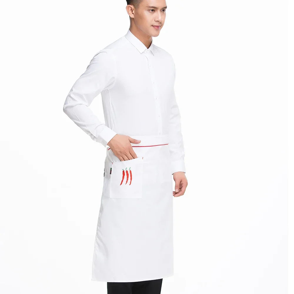 Kitchen Cooking Apron Work Dining Half-length Long Waist Apron Catering Chefs Hotel Waiter Uniform Essential Supplies embroidery