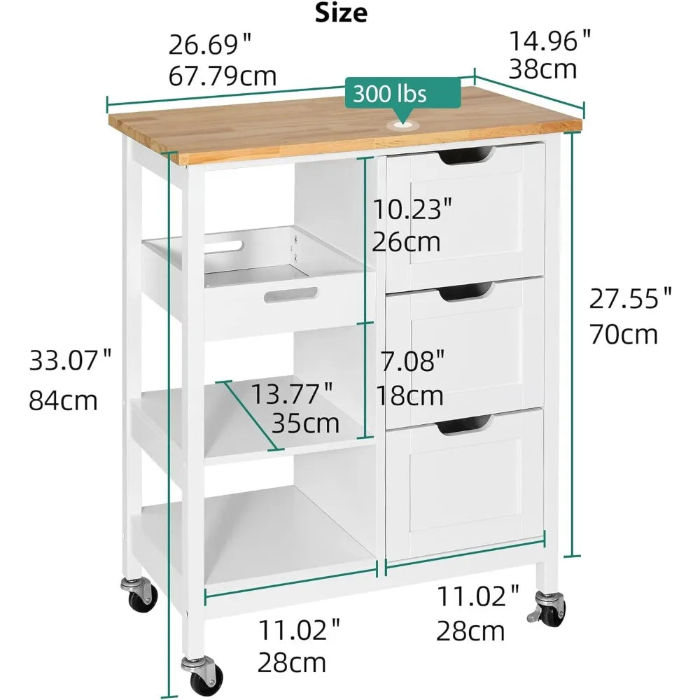 Kitchen Furniture Small Solid Wood Top Kitchen Island Cart on Wheels With Storage Trolley Auxiliary Organizer Multi-purpose Home