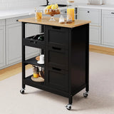 Kitchen Furniture Small Solid Wood Top Kitchen Island Cart on Wheels With Storage Trolley Auxiliary Organizer Multi-purpose Home