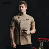 Kitchen Jacket Catering Uniform Short Sleeve Chef Clothes Hotel Waitress Restaurant Workwear Bakery Sushi Chef Coat Cooker Shirt