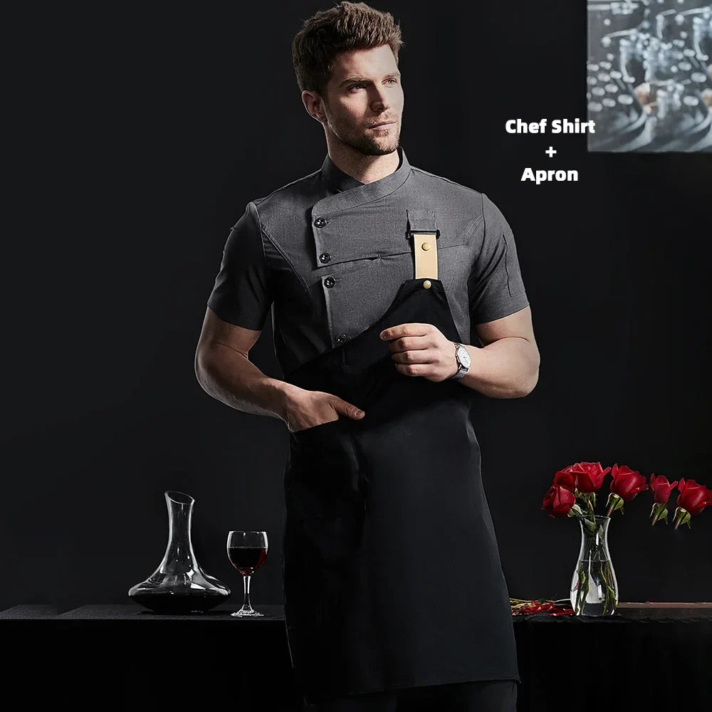 Kitchen Jacket Catering Uniform Short Sleeve Chef Clothes Hotel Waitress Restaurant Workwear Bakery Sushi Chef Coat Cooker Shirt