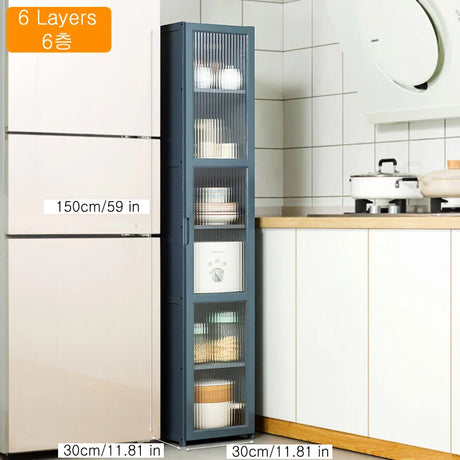 Kitchen Slim Tall Floor Cabinet, Freestanding Storage Organizer Unit Cupboard with Drawers for Living Room Bathroom