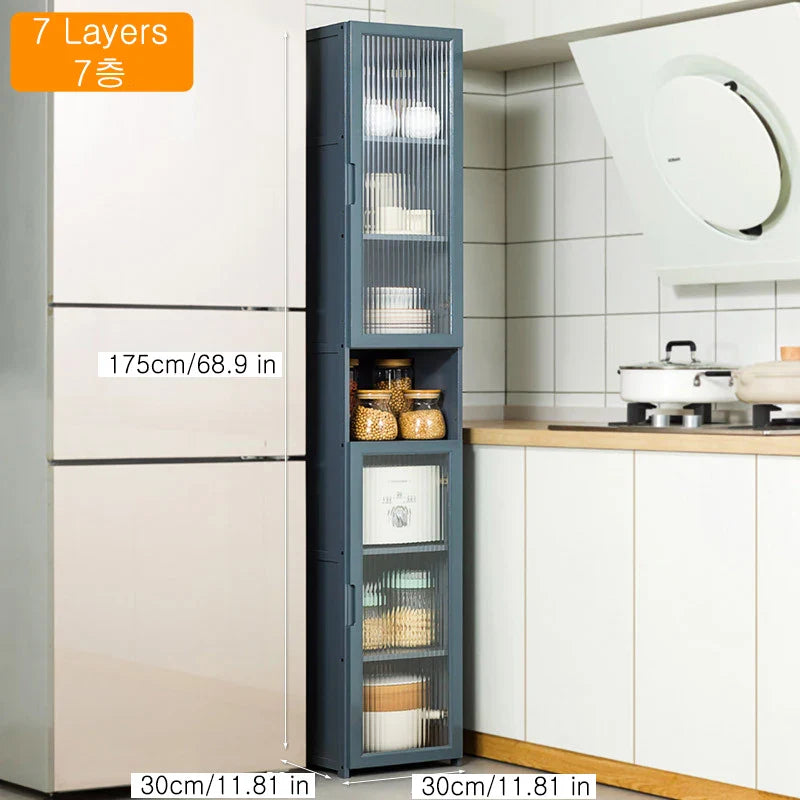 Kitchen Slim Tall Floor Cabinet, Freestanding Storage Organizer Unit Cupboard with Drawers for Living Room Bathroom