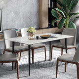 Kitchen Table Rectangle Dining Table Modern Dining Room Table with White Sintered Stone Top and Metal Legs