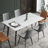 Kitchen Table Rectangle Dining Table Modern Dining Room Table with White Sintered Stone Top and Metal Legs