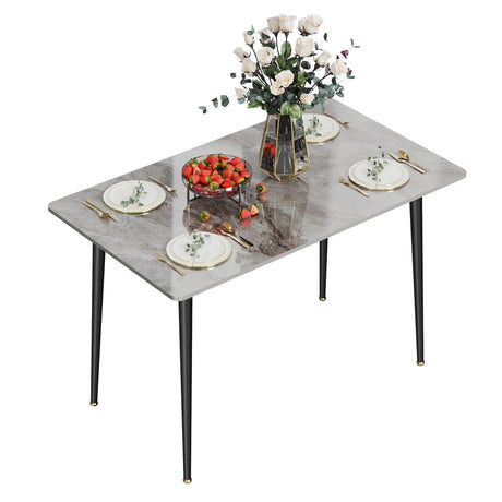 Kitchen Table Rectangle Dining Table Modern Dining Room Table with White Sintered Stone Top and Metal Legs