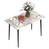 Kitchen Table Rectangle Dining Table Modern Dining Room Table with White Sintered Stone Top and Metal Legs