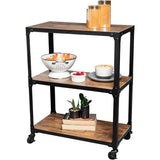 Kitchen island & Trolleys, Rolling Cart, Microwave Stand, 3-Tier, Coffee Cart, Kitchen, Wood/Metal, 23"L x 12"W x 29.5"H, Brown