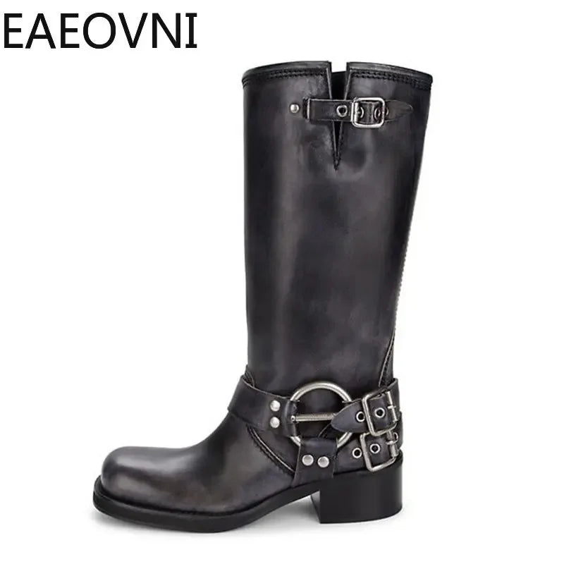 Knee High Boots Women Fashion Slip On Ladies Low Heel Knight Boots 2023 New Autumn Winter Women's Biker Booties