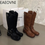 Knee High Boots Women Fashion Slip On Ladies Low Heel Knight Boots 2023 New Autumn Winter Women's Biker Booties