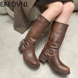 Knee High Boots Women Fashion Slip On Ladies Low Heel Knight Boots 2023 New Autumn Winter Women's Biker Booties